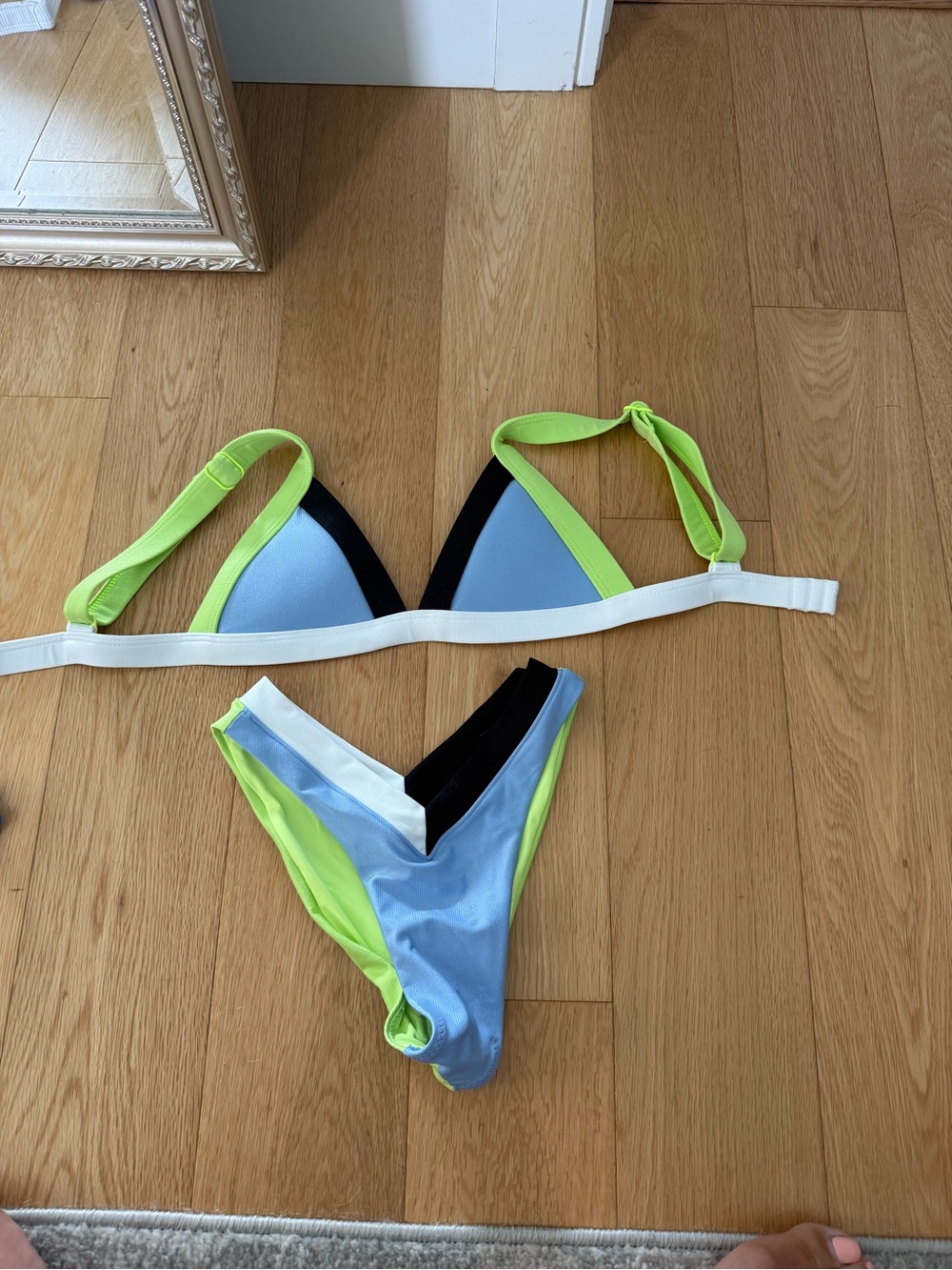 Neon Lime & Light Blue Colorblock Triangle Bikini